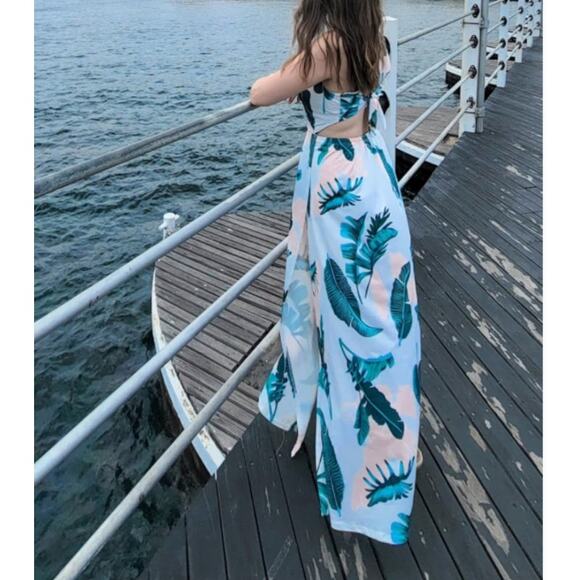 Sexy V-Neck Long Maxi Hawaiian Dress with 2 high slits by LKOUS - Picture 2 of 6